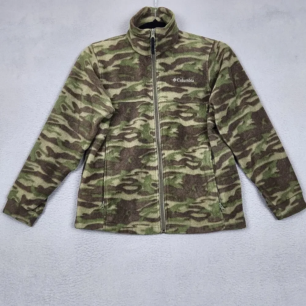 Columbia Jacket Youth 10/12 Green Camo Fleece Full Zip Outdoors Hunting Warm